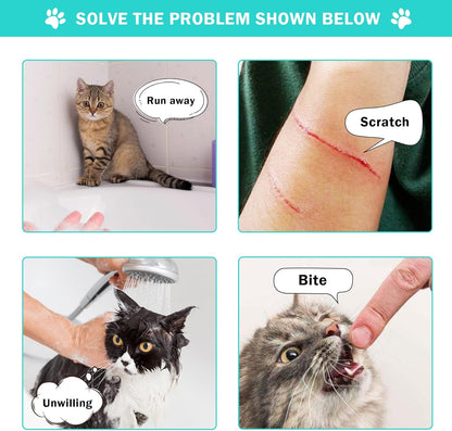 JULMELON Cat Washing Bag 10 PCS Set, Adjustable Cat Shower Net Bag and Pet Grooming Brush with Nail Clipper Nail File Hair Combs Tick Tool Nail Caps for Bathing Nail Trimming Examination（Grey+Green）