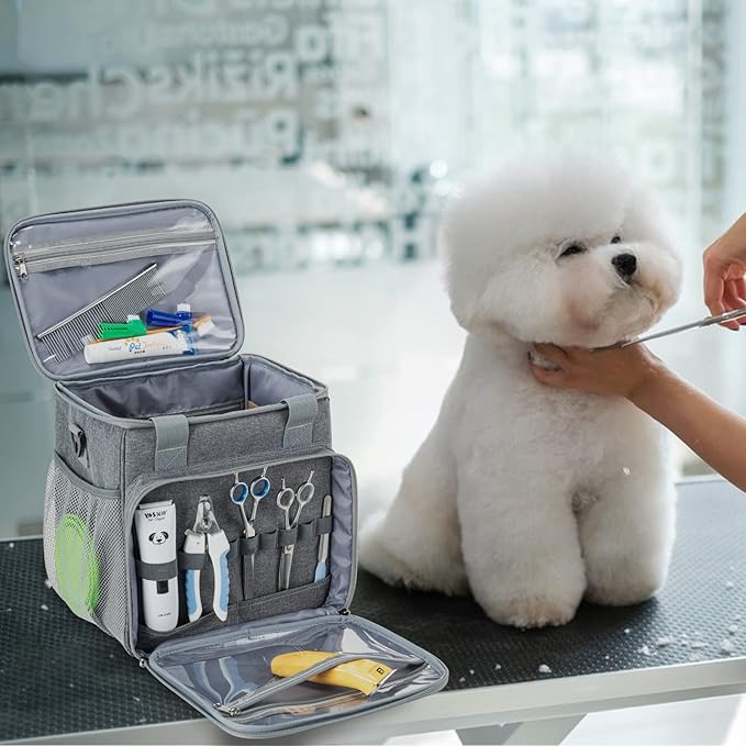 Pet Grooming Bag, Dog Grooming Supplies Organizer Tote Bag, Perfect for Pet Grooming Tool Kit Accessories-Grey
