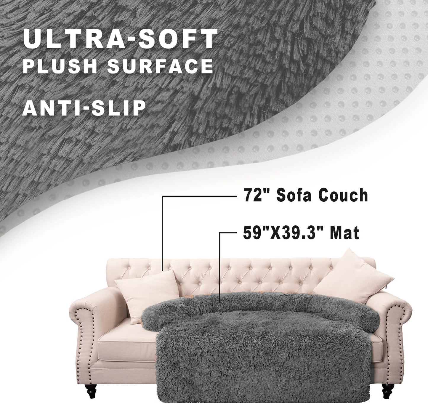 Calming Dogs/Cats Bed Mats, Dog Pad Washable Removable Couch Cover, Plush Long Fur Mat for Pets, Waterproof Lining, Perfect for Small, Medium and Large Dogs and Cats (Dark Gray, 59"x39")