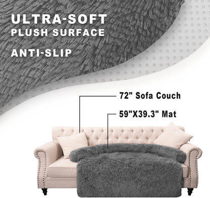 Calming Dogs/Cats Bed Mats, Dog Pad Washable Removable Couch Cover, Plush Long Fur Mat for Pets, Waterproof Lining, Perfect for Small, Medium and Large Dogs and Cats (Dark Gray, 59"x39")