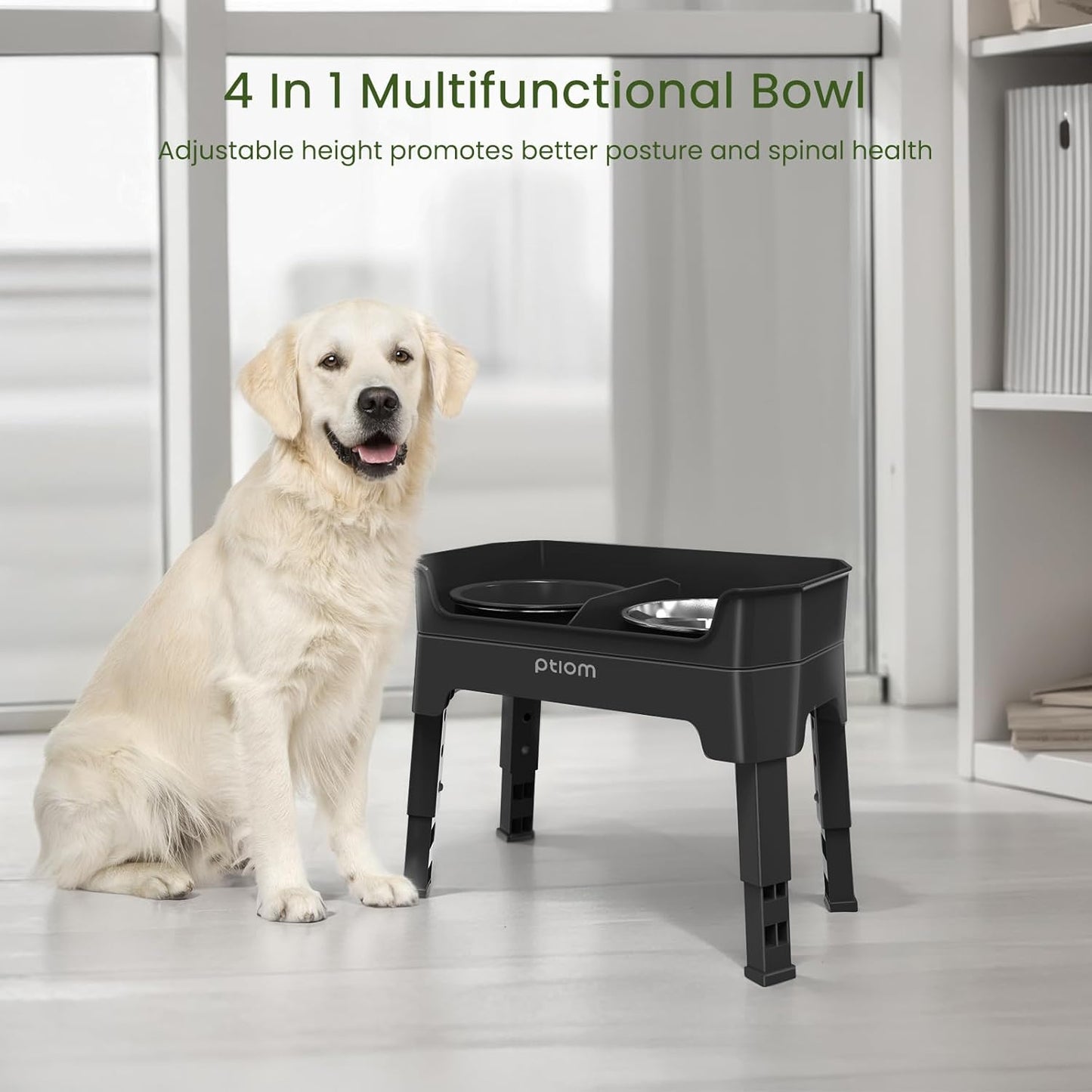 KPWACD 4-in-1 Elevated Slow Feeder Dog Bowls, 4 Height Adjustable Mess Proof Raised Dog Bowl Stand with Licking Plate, 2 Stainless Steel Doggy Food Bowl & Slow Feeder for Large Medium Small Pets