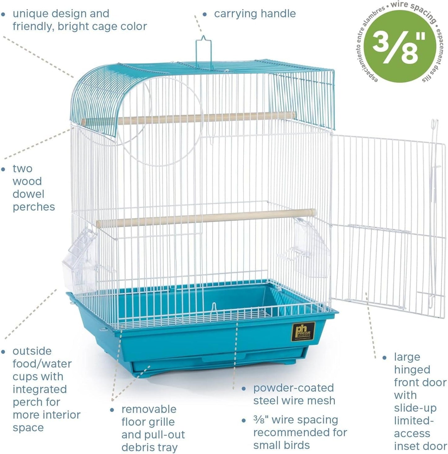 Rustic Retreat Top Bird Cage with Durable Metal Construction, Spacious Interior, and Convenient Top Access Teal/Flat Top