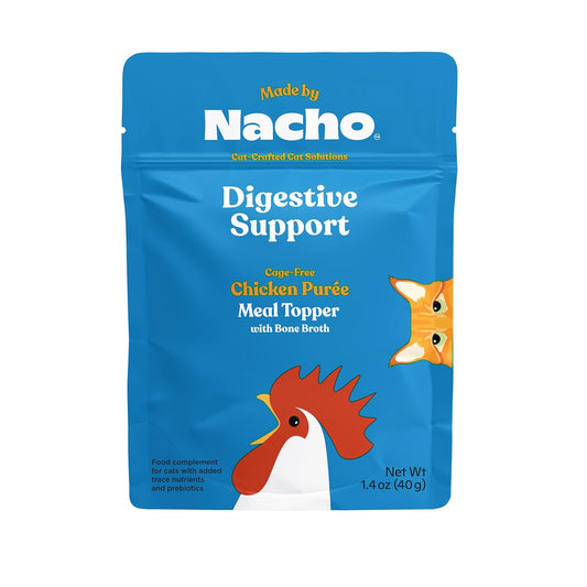 Made by Nacho Digestive Support Cage-Free Chicken Puree Meal Topper with Bone Broth, Add Digestion Support to Dry Cat Food and Kibble, Hydration and High Fiber, Limited Ingredients, 36 Count