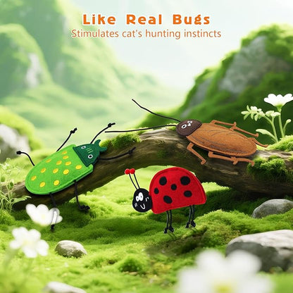 3 Pack Realistic Bug Catnip Cat Toys,Bell Sould Kitten Bite Interactive Kicker Toys for Cat's Natural Hunting