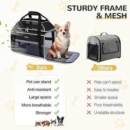 Lekereise Top-Expandable Pet Carrier - TSA Airline Approved Soft Sided Underseat Up to 12lbs Travel Carriers for Small Cats and Dogs with Locking Safety Zippers Anti-Scratch Mesh Black