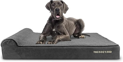 The Dog’s Bed Orthopedic Headrest Dog Bed XXL Grey Plush, Memory Foam, Pain Relief for Arthritis, Hip & Elbow Dysplasia, Post Surgery, Lameness, Waterproof Washable Cover