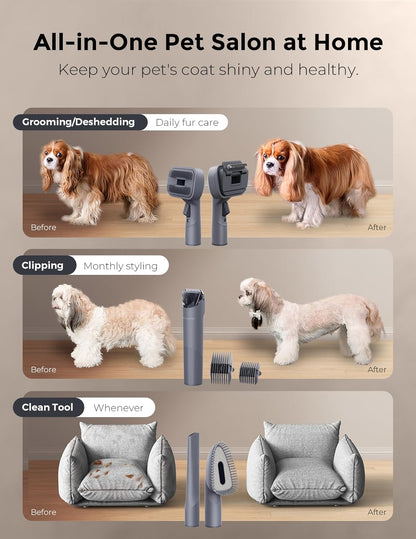 Dog Grooming Kit, FurEase Dog Grooming Vacuum with Dog Clippers for Grooming, 13000Pa Powerful Pet Grooming Vacuum with 5 Pet Grooming Tools, 2.6L Dust Cup, Dog Vacuum for Shedding Grooming