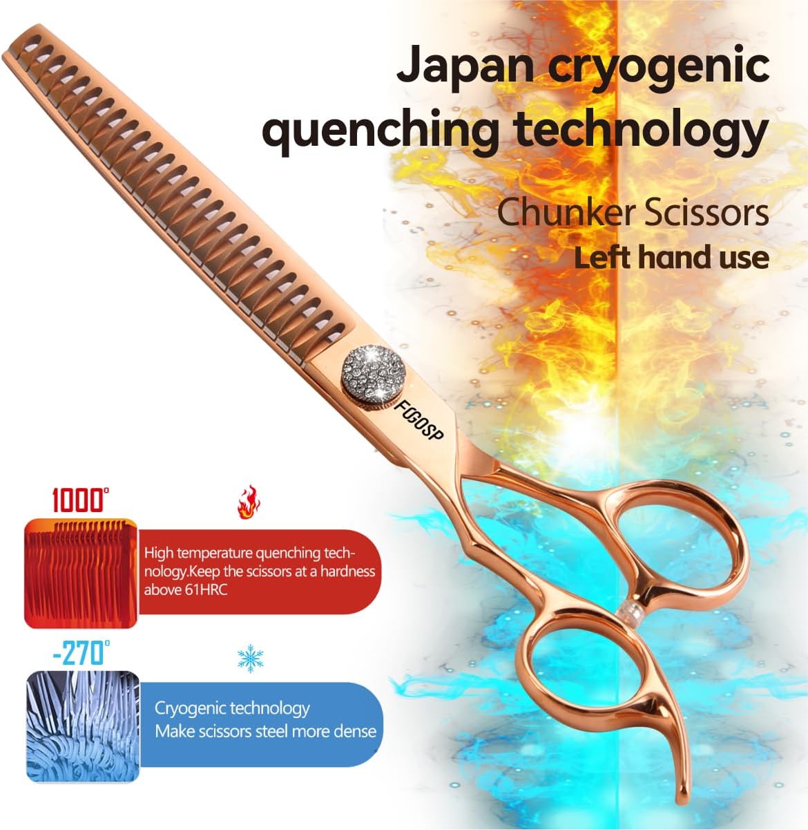 Left Handed Professional Chunkers Dog Grooming Scissors 7.5'' Rose Gold Titanium Thinning Shears for Large Dogs Poodle Pet Grooming Shears Japanese 440C 70% Thinning Rate 26 Teeth(7.5,Chunker)
