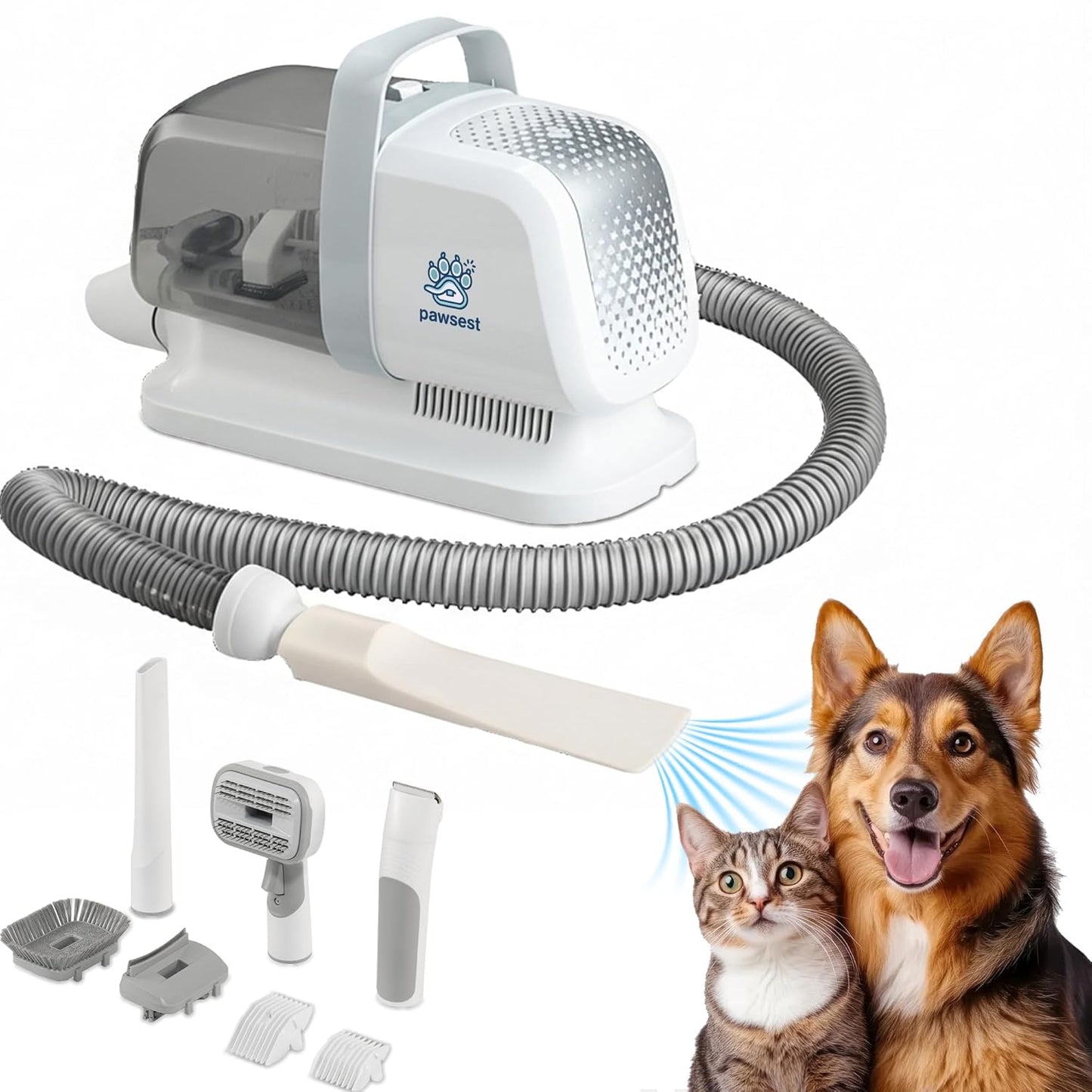 Dog Grooming Vacuum - Pet Hair Trimmer, Dog Hair Clippers and Nail Grinder with 7 Attachments - All-in-One Pet Grooming Kit with 3-Level Suction and Speed Settings with Temperature Control Protection