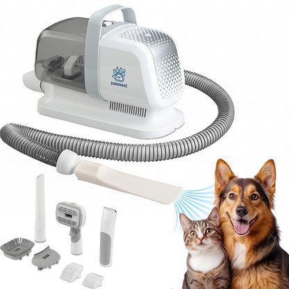 Dog Grooming Vacuum - Pet Hair Trimmer, Dog Hair Clippers and Nail Grinder with 7 Attachments - All-in-One Pet Grooming Kit with 3-Level Suction and Speed Settings with Temperature Control Protection