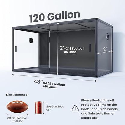 120 Gallon Bearded Dragon Tank,48" x 24" x 24" Reptile Tank with Sliding Door Top Screen Ventilation, Front Opening Reptile Enclosure for Easy Maintenance