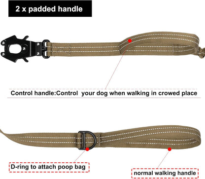 ICEFANG Tactical Dog Leash,K9 Training Walking Bungee Lead with 2 Control Handle,Heavy Duty Quick Release Metal Clasp,Hands Free D-Ring for Medium Large Dogs (4ft,Reflective Brown)