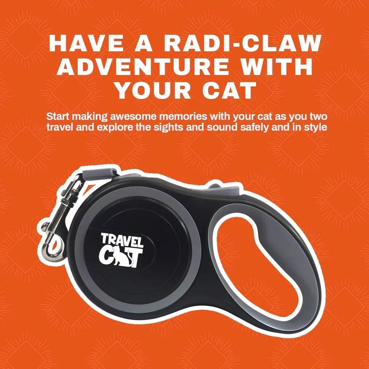 Travel Cat Retractable Expandable Leash - Black 10 Ft Long Strong Tape, Release/Lock Button and Anti-Slip Handle for Small to Large Cats - Light Pet Leash for Walking, Training