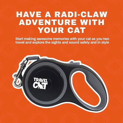 Travel Cat Retractable Expandable Leash - Black 10 Ft Long Strong Tape, Release/Lock Button and Anti-Slip Handle for Small to Large Cats - Light Pet Leash for Walking, Training