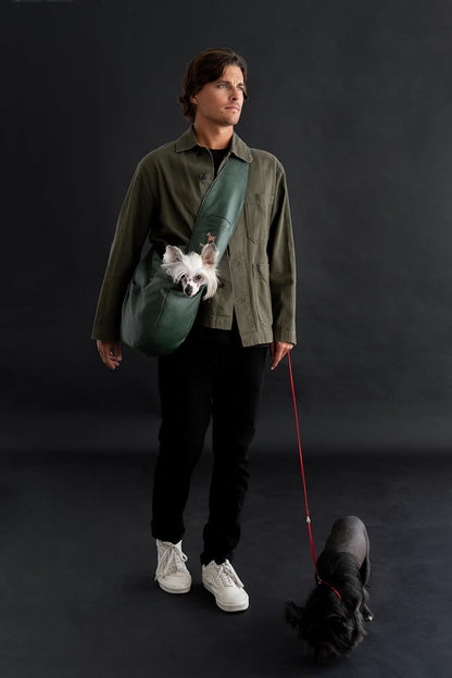 Noah & Paw Dog Sling Carrier for Small Dogs 5-18lb, Dog Sling for Small Dogs and Cats, Dog Carrier with Adjustable Padded Strap, Vegan Denim Lined with Fur, 3X Safety Features, Machine Washable