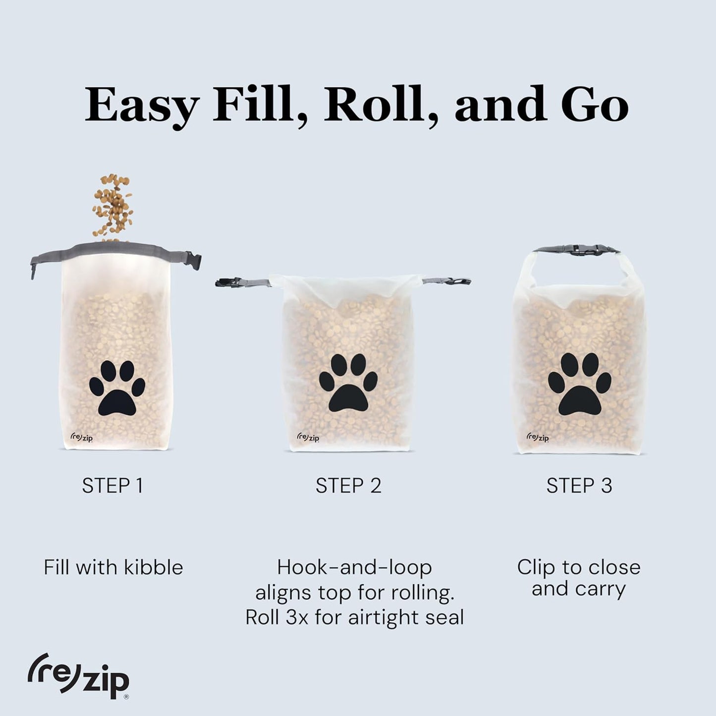 (re)zip Roll Top Pet Food Storage Bag (14-Cup) | BPA-Free, Food Grade, Pet Safe | Keeps Kibble Fresh for Camping, Dog Boarding, Weekend Getaways | Machine Washable