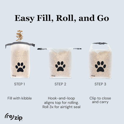(re)zip Roll Top Pet Food Storage Bag (14-Cup) | BPA-Free, Food Grade, Pet Safe, Travel-Friendly | Keeps Kibble Fresh for Camping, Dog Boarding, Weekend Getaways | Machine Washable | Cobalt Blue