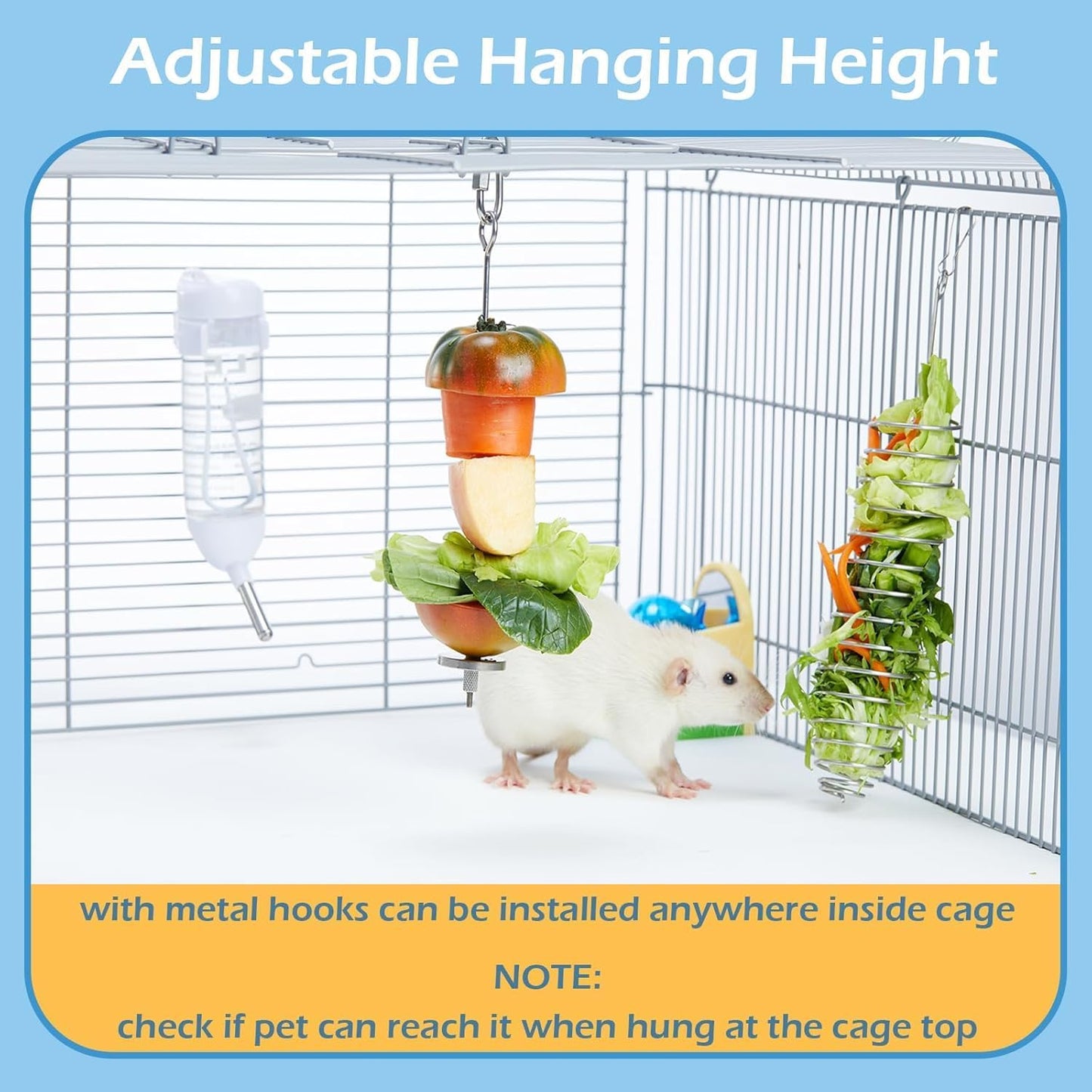 2Pcs Rat Enrichment Toys, 304 Stainless Steel Rat Foraging Toy for Fruit Vegetable Holder, Fancy Mice Cage Accessories Puzzle Toy, Hanging Rodent Toys Slow Feeder, Bird Foraging for Parakeet