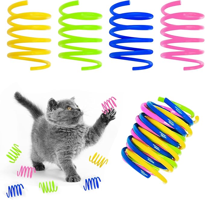 Cat Spring Toy 60 Pack, Plastic Springs Cat Toy Springs for Indoor Cats Kitten Toys for Swatting, Biting, Hunting, Tnteractive (4 Colors)