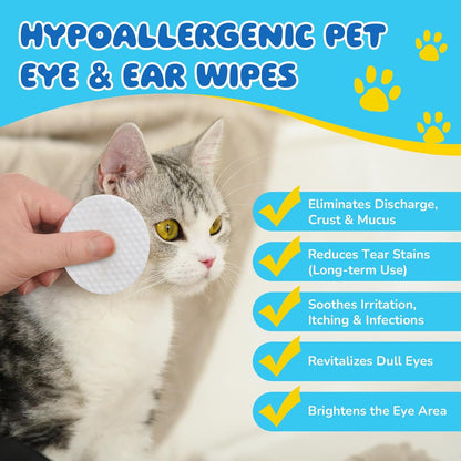 Pet Eye Wipes for Dogs & Cats – 240 Pcs Unscented Tear Stain Remover Wipes,Gentle Cleaning for Eye Discharge, Crust & Debris,Safe for Face, Wrinkles & Grooming,Hypoallergenic Dog & Cat Eye Wipes