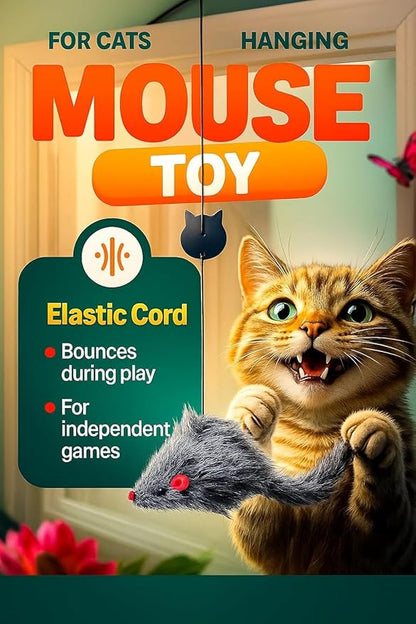 Self Play Hanging Door Cat Mouse Toy - Interactive Cat Toys for Indoor Cats - Fun Hunting Exercise for Bored Adult Cats & Kittens - Top Hanging Cat Toy for Indoor Play (Extended Package)