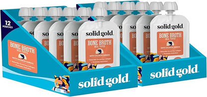 Solid Gold Bone Broth Cat Food Topper - Limited Ingredient Lickable Cat Broth Pouches w/Salmon Protein Shreds & Collagen for Hydration & Gut Support - Easy to Serve Gravy for Cats Meal Topper - 12ct