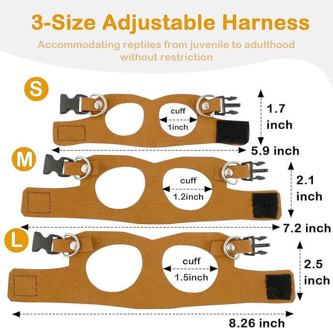 Bearded Dragon Leash and Harness Set - 3-Size Adjustable Soft Leather Vest with Retractable Leash, Easy-Wear Design(Brown, 3M)