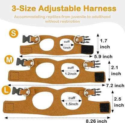 Bearded Dragon Leash and Harness Set - 3-Size Adjustable Soft Leather Vest with Retractable Leash, Easy-Wear Design(Brown, 3M)