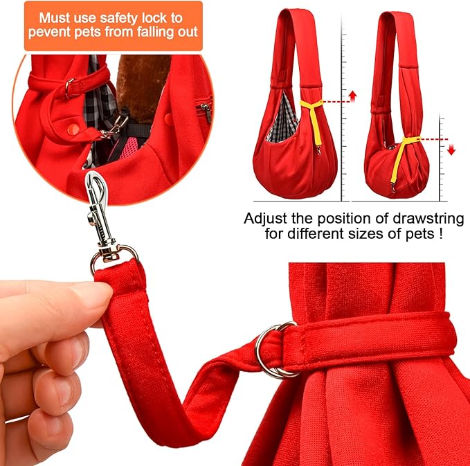 Tomkas Small Dog Sling Carrier - Zipper Pocket & Classic Strap - for 3-10 lbs Pets(Red)