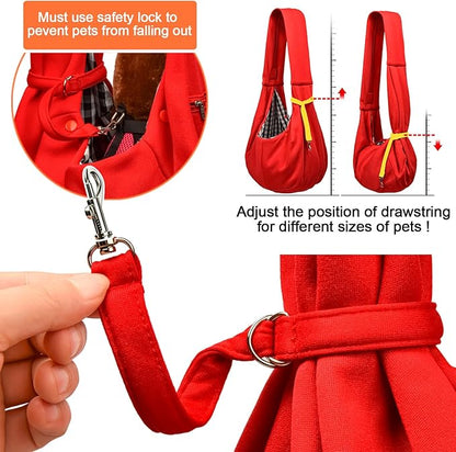 Tomkas Small Dog Sling Carrier - Zipper Pocket & Classic Strap - for 3-10 lbs Pets(Red)