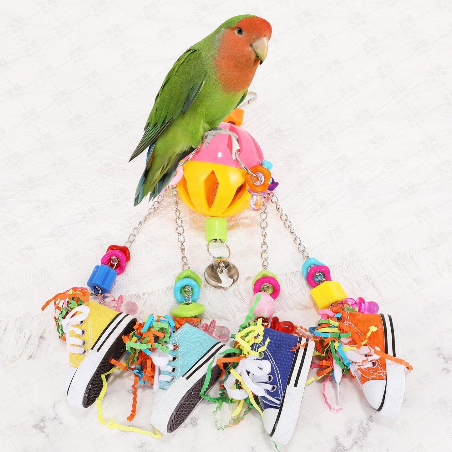 Bird Toys for Parrots and Conures, Colorful Chew Sneakers, Bell Balls, Acrylic Pacifiers, Durable Toys for Small and Medium Birds, Hanging Bird Cage