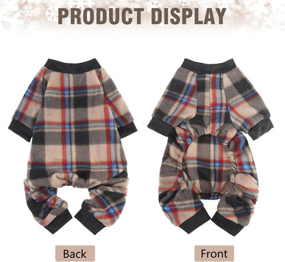 SCENEREAL Fall Dog Pajamas for Small Medium, Thanksgiving Puppy Sweater, Soft and Warm Pet Clothes, Onesie Outfits for Doggie Winter, Thanksgiving Christmas Jammies Pjs, Brown