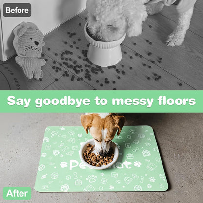 Pet Feeding Mat,Dog Cat Mat for Food and Water,Dog Bowl Waterproof Placemat with Rubber Backing,Absorbent Quick Dry Water Dispenser Mat for Pet（Green 12"×18"）
