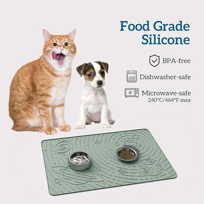 OHMO Dog Food Mat, Silicone Waterproof Cat Food Mat, Non-Skid Spill Proof Pet Feeding Mat for Food and Water, Easy to Clean Dog Placemat(Sage Green, 18.9" x 11.8")