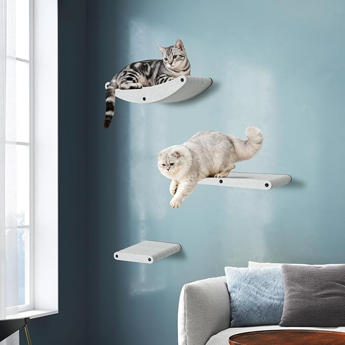 Cat Wall Shelves Stable Wall-Mounted Cats Shelves and Perches - 3-in-1 Cat Playground Furniture Set for Climbing Resting - Suitable for Small to Large Indoor Cats (Beige)