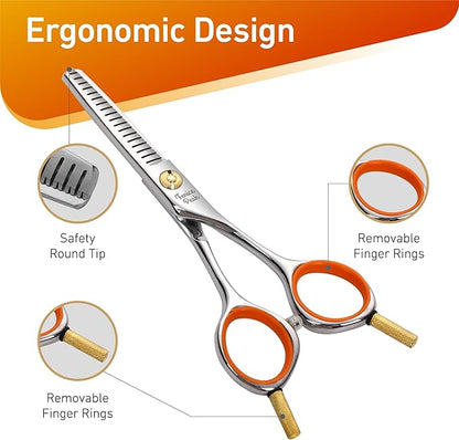 Fenice Peak 5'' Small Thinning Scissors Lightweight Dog and Cat Grooming Scissors with Safety Round Tip JP440C Stainless Steel Sharp Blades for Body Facial Nose Ear and Paw Hair Easy Use