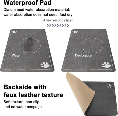 RIZZARI Automatic Cat Water Dispenser: Black 7L Elevated - Stainless Steel Gravity Feeder - Splash Guard Mat