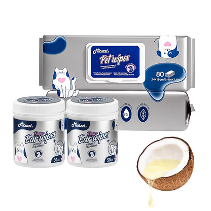 MIOSSZI 260 Pcs Pet Cleaning Wipes Kit for Dogs & Cats Daily Cleaning Paws, Face Tear Stain & Full Body & Sensitive Skin, Gentle & Unscented, Hypoallergenic Ingredients Extra Thick Pet Grooming Wipes