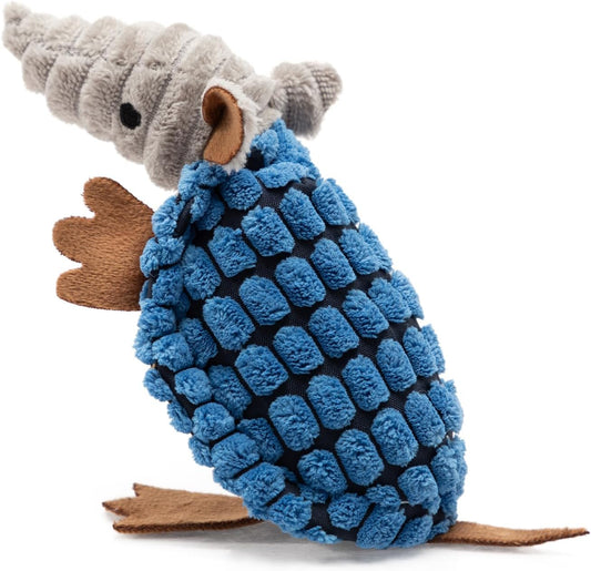 Hollypet Plush Dog Squeaky Toy Stuffed Armadillo Animal Pet Puppy Chew Toys with Clean Teeth for Small Medium Large All Breed Sizes Dogs, Blue, 6 in