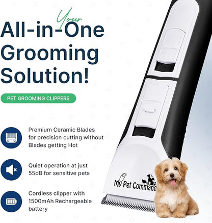 My Pet Command Professional Dog Clippers for Grooming, Cordless Rechargeable Pet Trimmers, Heavy Duty Dog Clippers for Thick Coats, Low Noise, Light Weight