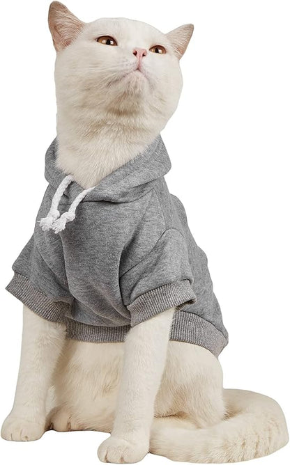 QWINEE Basic Dog Hoodie Sweatshirt Puppy Sweater Warm Cat Costumes Pet Clothes for Chihuahua Puppy Kitten Small Medium Dogs Light Grey Small