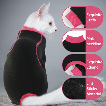 QBLEEV Sticky Hair Cat Clothes, Prevent Fur Shedding Shirts for Cats Only, Kitten Pajamas Costumes Outfits for Daily Wear Parties Photography, Anti-Shed Cat Onesie Recovery Suit for Cat or Small Dogs
