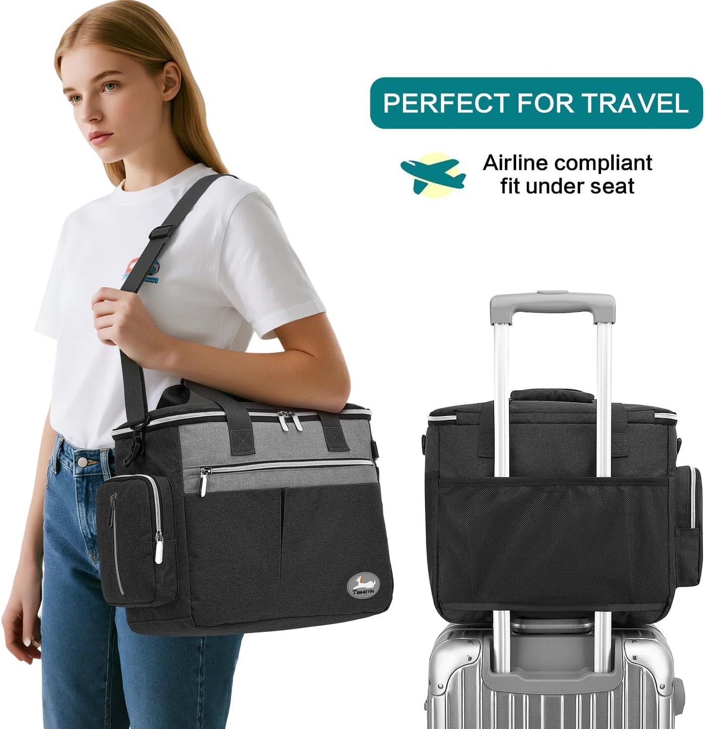 Dog Travel Bag for Pet Kit for Supplies with 2 Food Storage Containers 2 Collapsible Bowls 1 Feeding Mat 1 Dog Treat Pouch 7-Piece Set Perfect Road Trips Camping Weekend or Doggy Gift, Black