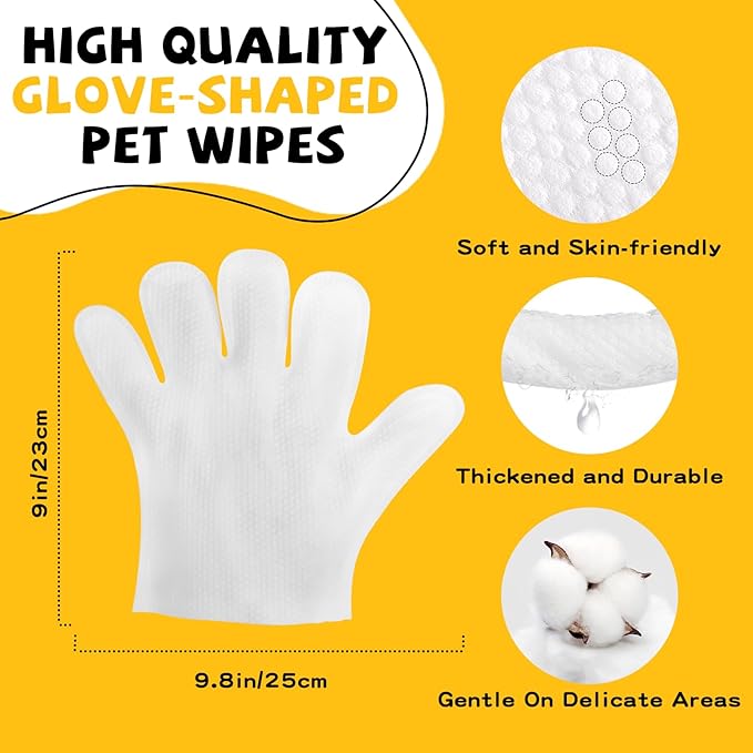 Pet Glove Wipes for Dogs Cats Disposable Dog Wipes Cleaning Deodorizing for Fur Paws and Butt Rinse Free Shampoo Mittens Cat Grooming Bath Wipes 30PCS