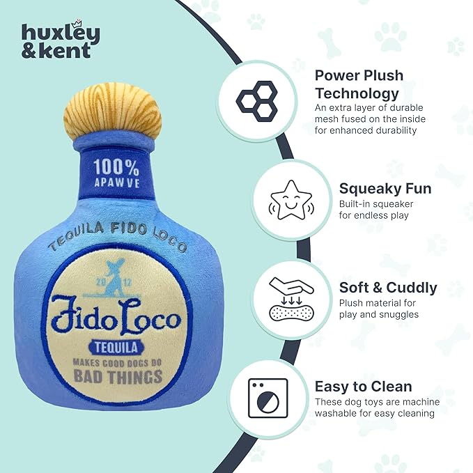 Huxley & Kent Funny Dog Toy w/Squeaker – Power Plush Squeaky Dog Toys for Small, Medium & Large Dogs – Soft Stuffed Animal for Indoor Play & Fetch - Fido Loco, Large