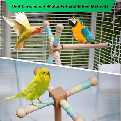 24 Inch Bird Perch Rope with 360° Free Rotating Stand, 0.8 Inch Diameter Natural Cotton Rope Perch for Parakeets, Cockatiels, Parrots, Conures - Safe, Durable Bird Cage Accessory for Chewing & Resting