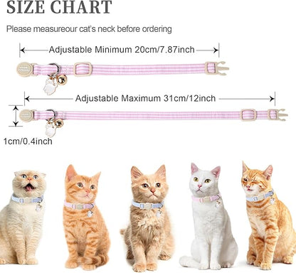 Unique style paws 2 Pack Spring Summer Kitten Collar Breakaway with Bell&Pendant, Adjustable Safety Blue Pink Stripe Cat Cotton Collar for Girl Boy Cat and Small Pet