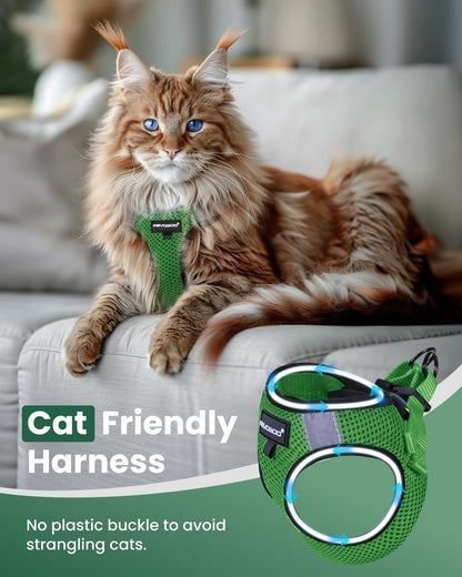 FAYOGOO Cat Harness, Escape Proof, Ultra-Light & Comfortable, Reflective Night Safety, Neon Green, Medium