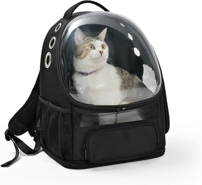 Amazon Basics Pet Carrier Backpack for Small Cats & Dogs, Collapsible Travel Carrier with Bubble Window & Breathable Mesh, Foldable for Travel, Black
