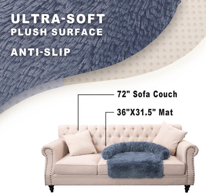 Calming Dogs/Cats Bed Mats, Dog Pad Washable Removable Couch Cover, Plush Long Fur Mat for Pets, Waterproof Lining, Perfect for Small, Medium and Large Dogs and Cats (Navy Blue, 36"x31")